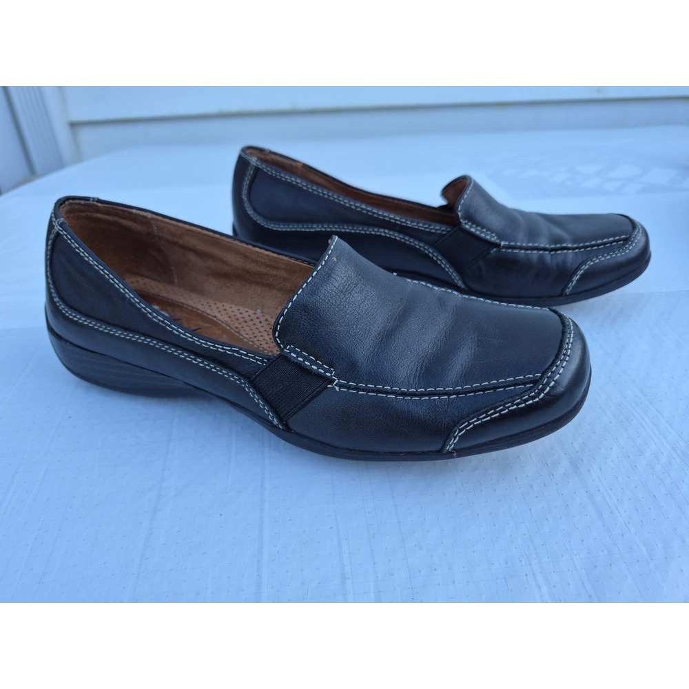 Natural Soul by Naturalizer Camelia Black Leather Loafers Womens 7.5 M 92081
